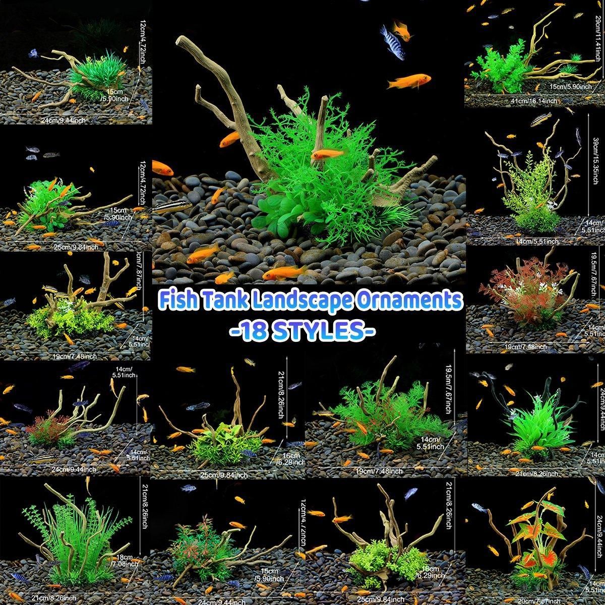 Aquarium Landscaping Decoration Artificial Wood and Plants Fish Tank Ornament - CM2402-Green