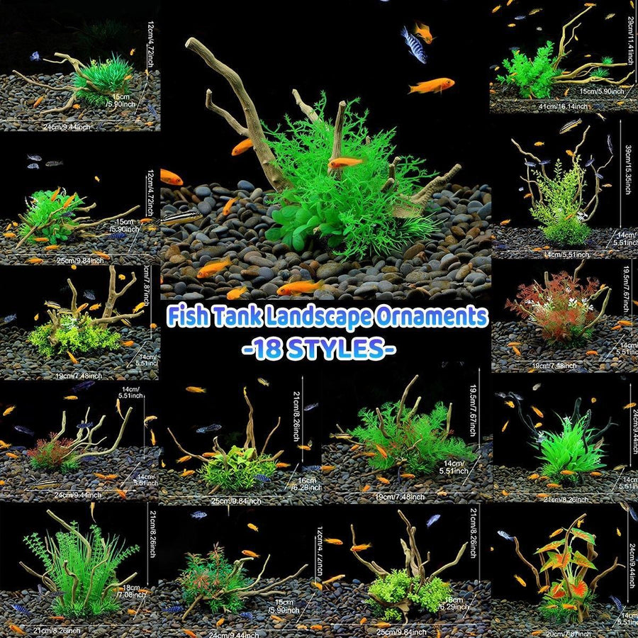 Aquarium Landscaping Decoration Artificial Wood and Plants Fish Tank Ornament - CM2402-Green