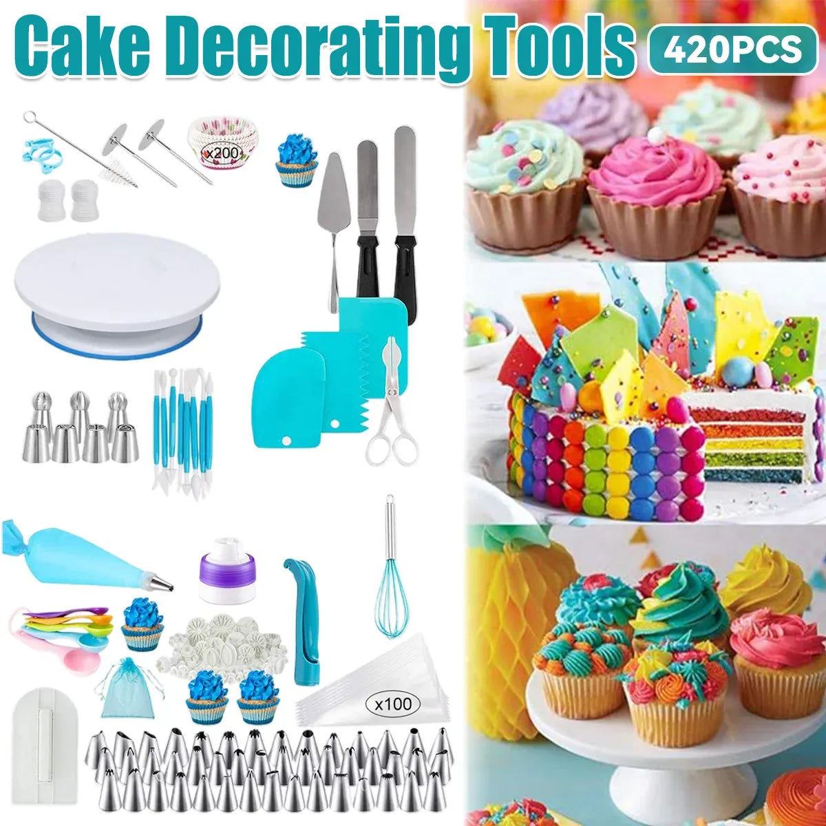 420PCS Cake Turntable Decorating Kit Tools For Baking Cake Decoration Supplies