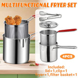 4PCS Stainless Steel Fryer Set Basket Lid Clip Induction Stove Cooking Pot