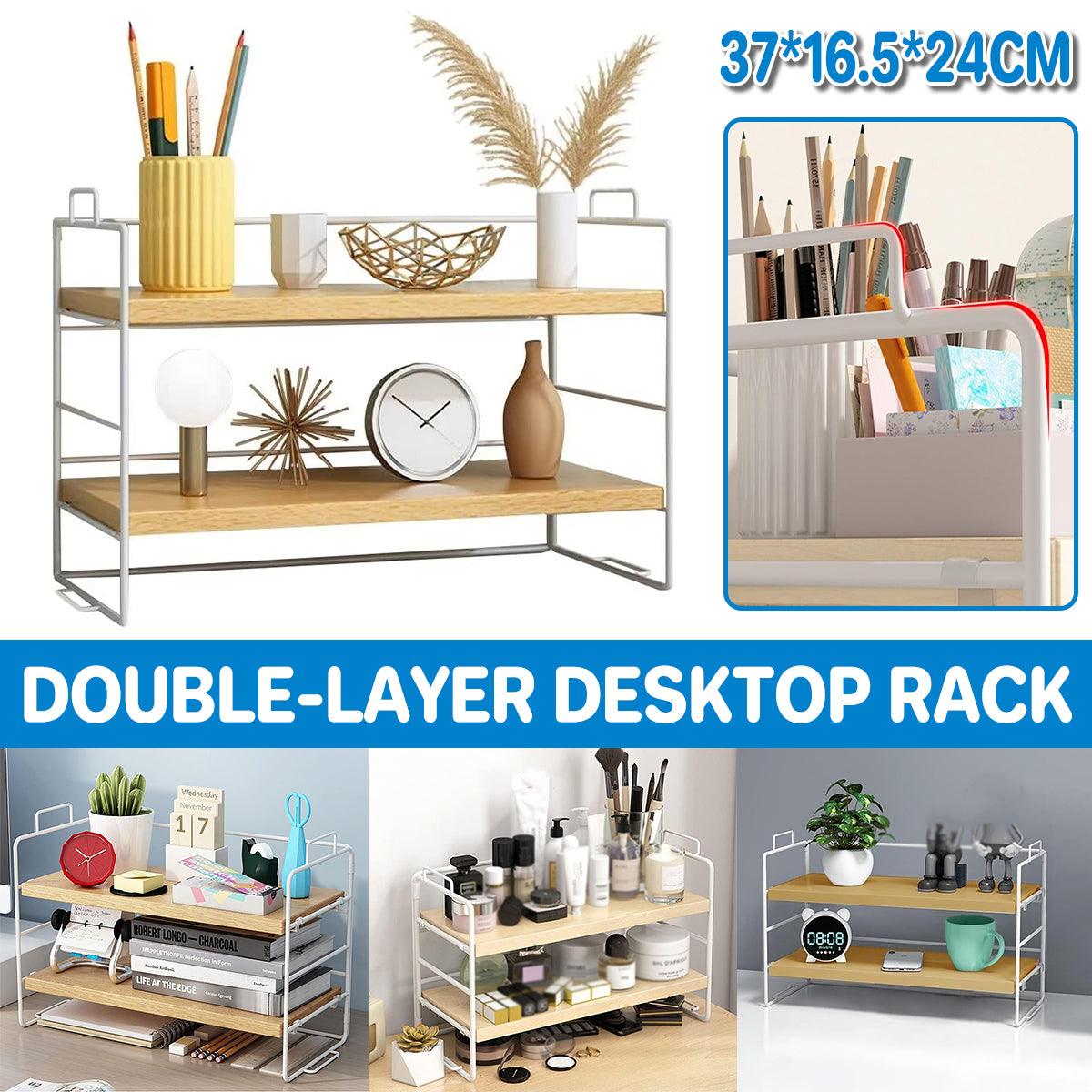 Double Layer Storage Shelf Desktop Organizer Cosmetics Stationery Rack for Desk