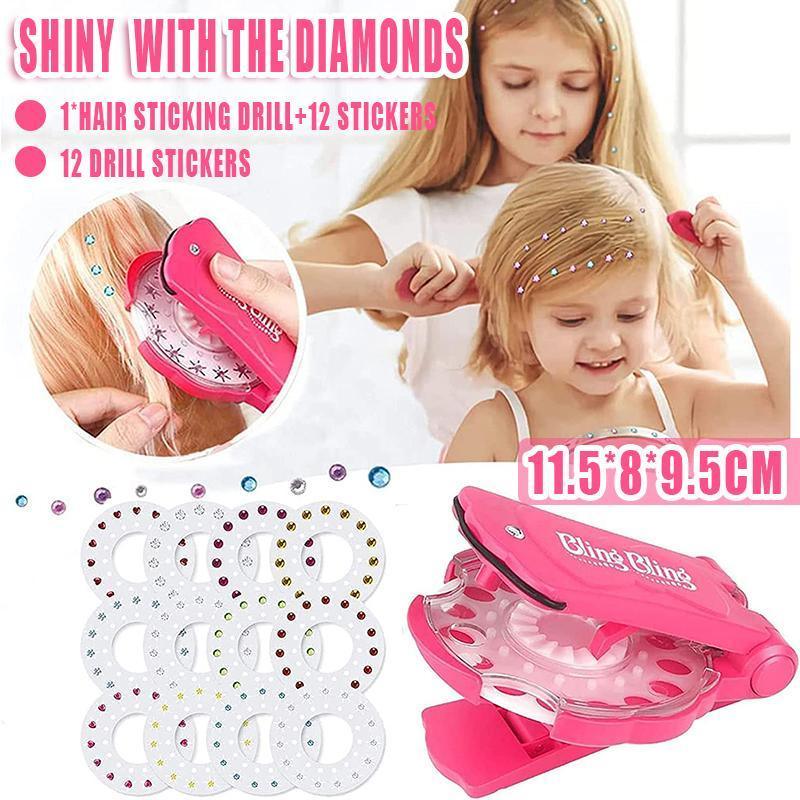 Diamond Hair Sparkle Stapler Machine Tools Kit Gems for Shirt Decor Girls - 1 hair sticking drill +12 sticking drills