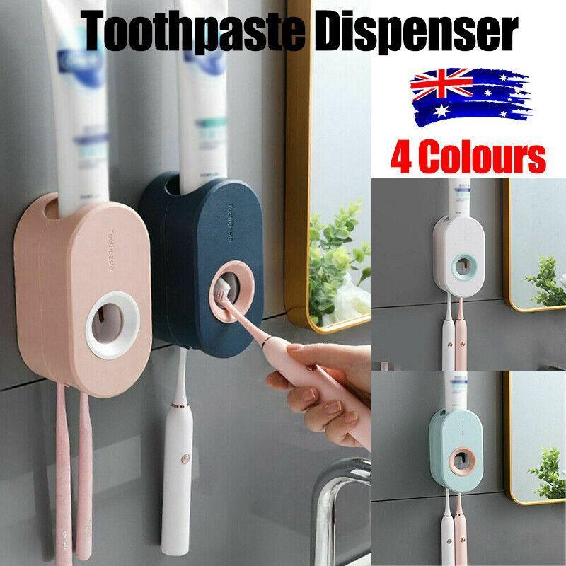 Automatic Toothpaste Dispenser Bathroom Wall-Mounted Rack Toothbrush Holder - Pink