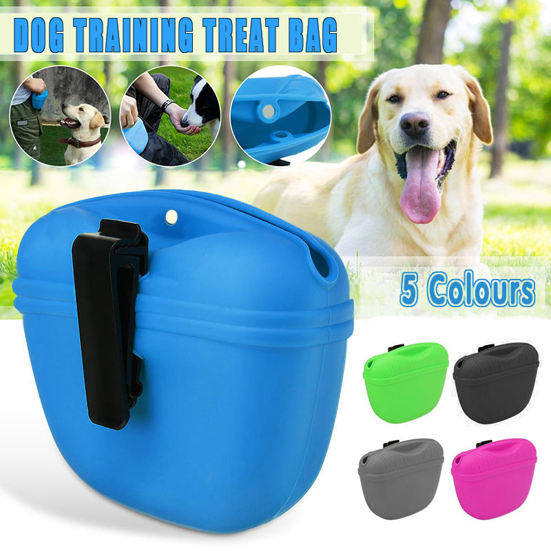 Pet Silicone Training Treat Bag Pouch With Clip Waist Pack Feed Dog - Grey