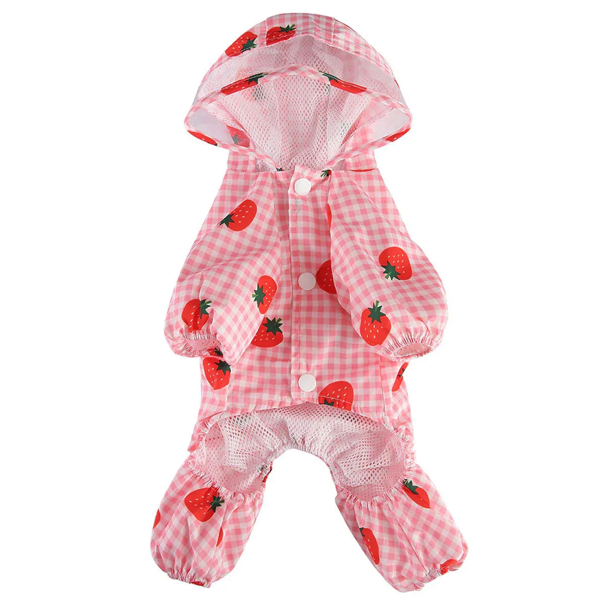 Strawberry Checkered Cat Raincoat Outdoor Rainy Days Dog Raincoat Fashionable - L