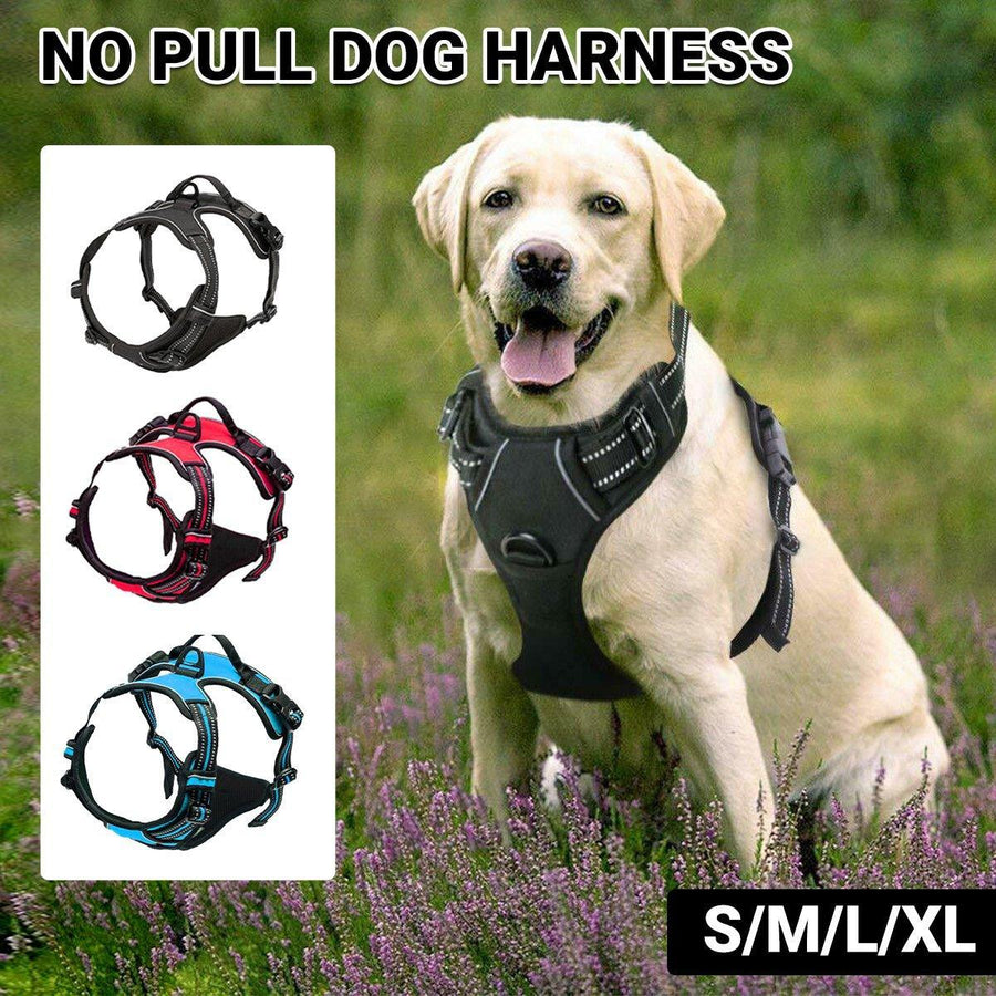 Adjustable No-Pull Dog Harness Vest S-XL Reflective Pet Training Outdoor Handle - Red-M