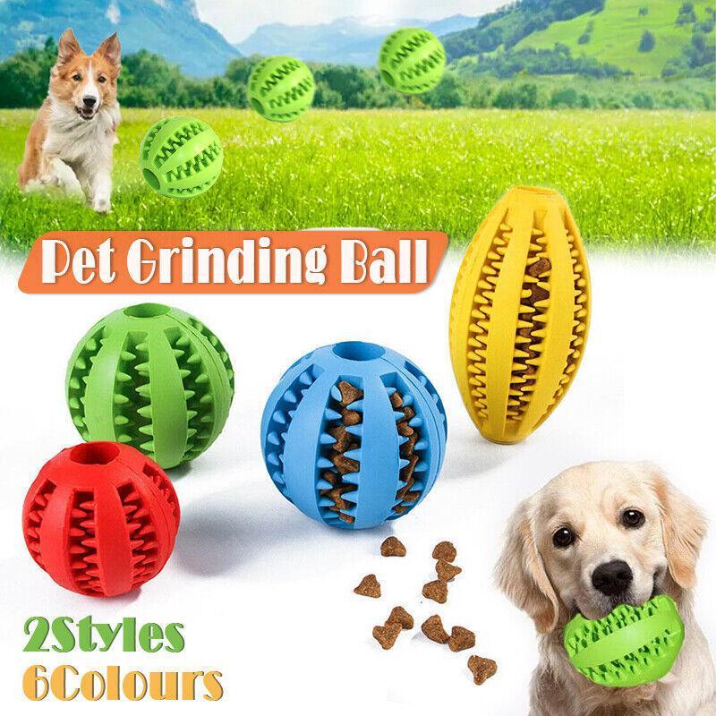 Dog Chew Toy Rubber Ball Treat Dispenser Dental Cleaning Training Play Ball - Red Rugby (11.5CM)