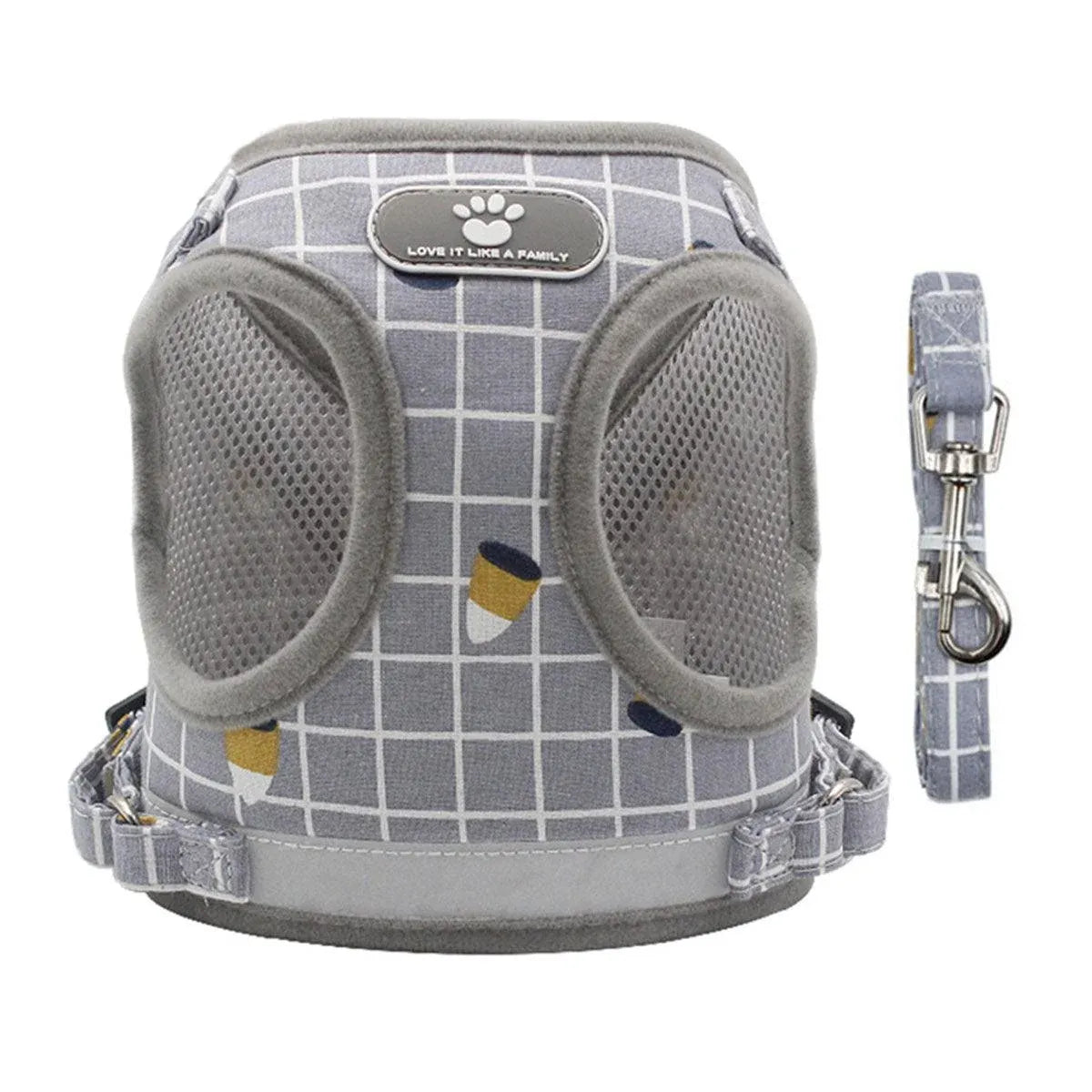 Grey Kitten Dog Cat Walking Harness Lead Leash Collar Pet Vest Mesh Adjustable - M
