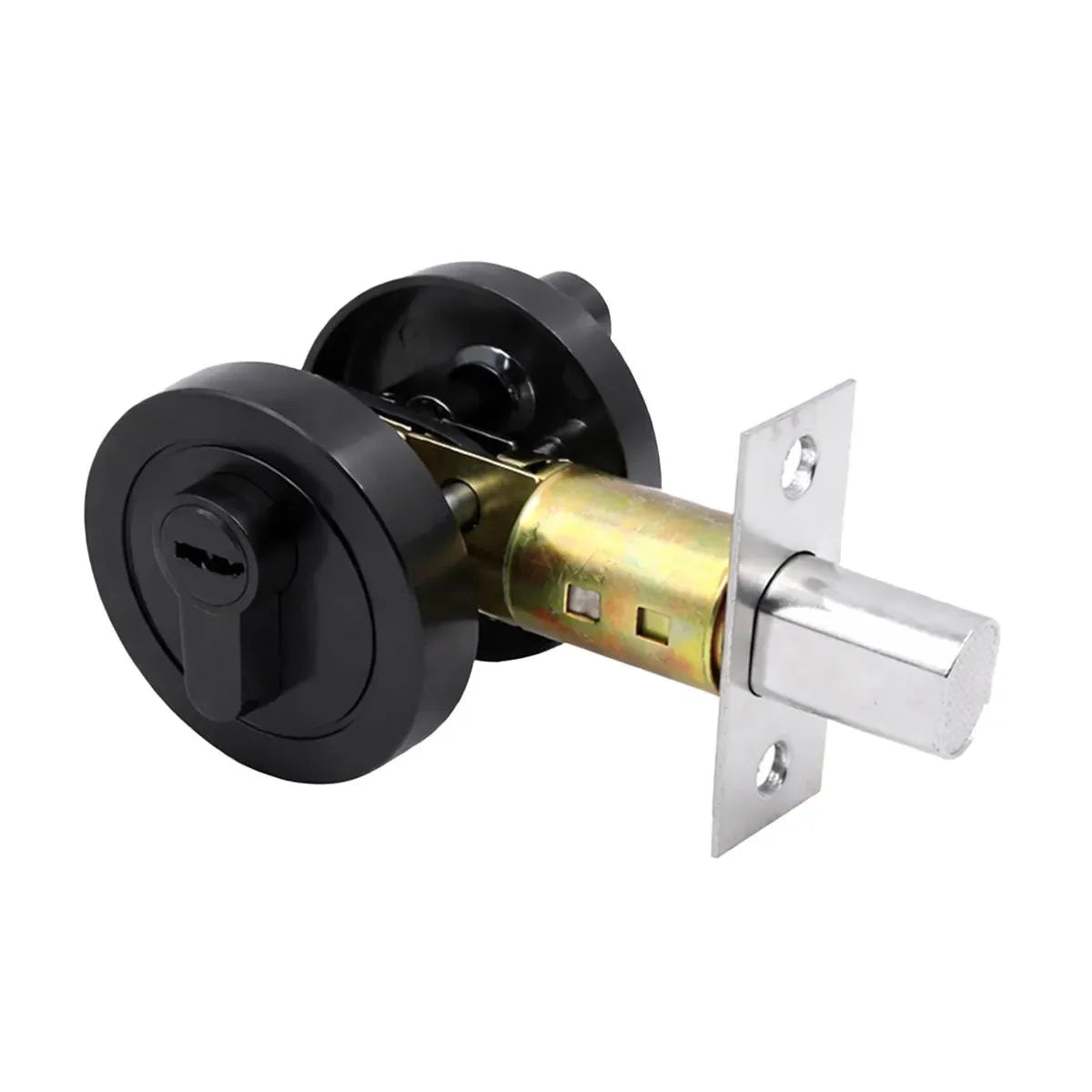Door Double Sided Simple Lock High Strength Durable Brass Lock Core with Keys - Black