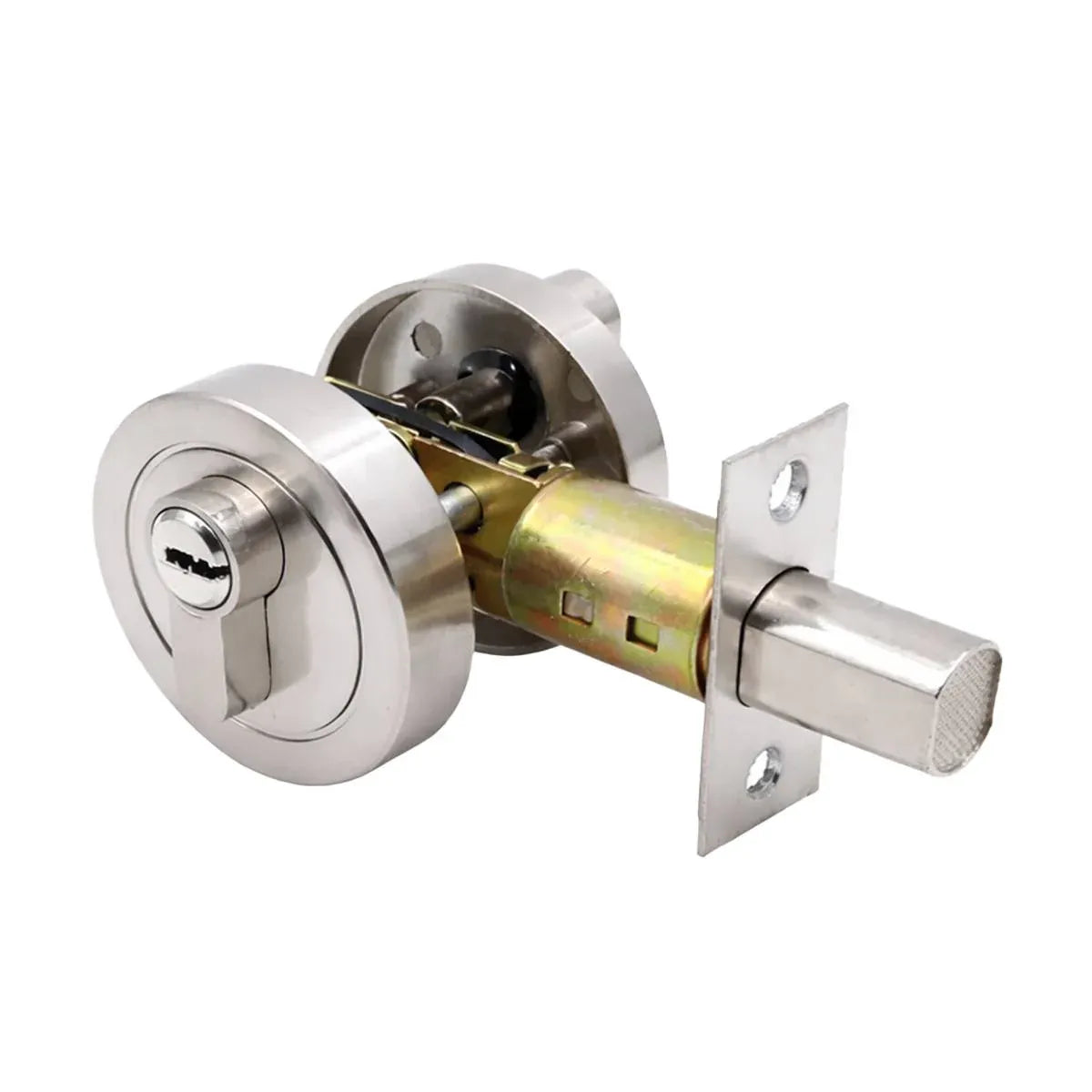Door Double Sided Simple Lock High Strength Durable Brass Lock Core with Keys - Silver
