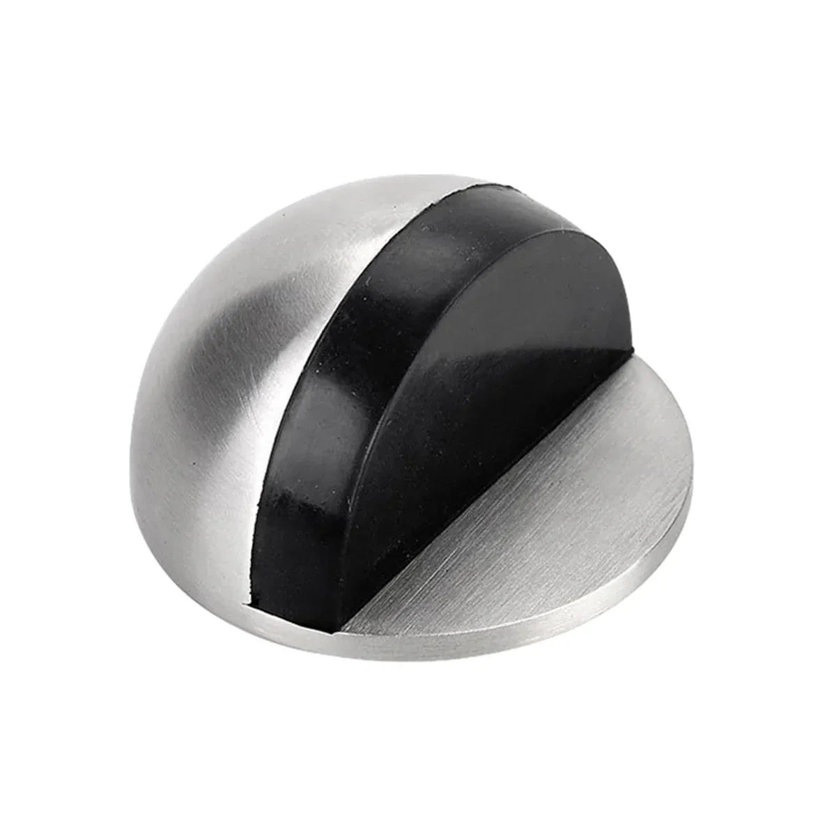 45mm Round Floor Mount Door Stop Rubber Bumper Metal Base Holder Wall Protector - Silver