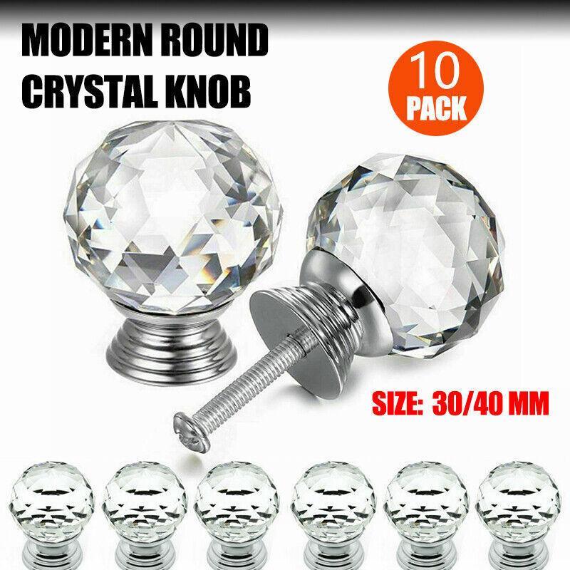 Door Knobs Handle Pull Clear Crystal Glass Knob Drawer Cabinet +Screw 30Mm 40Mm - 40MM-10PCS