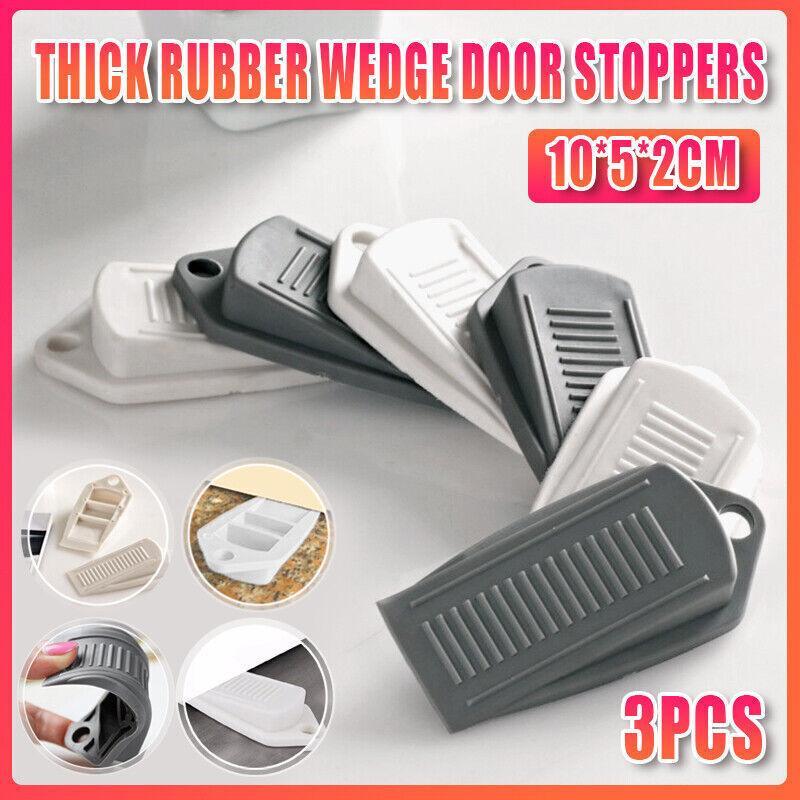 3Pcs Thick Rubber Wedge Door Stoppers Floor Carpet Heavy Duty Door Stop Security - White