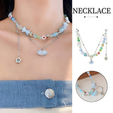 Elegant Blue Flower Pendant Necklace Women Girls Boho Chic Fashion Jewelry