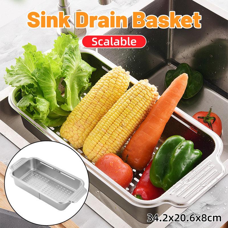 304 Stainless Steel Retractable Sink Drain Basket Kitchen Storage Rack Adjustable