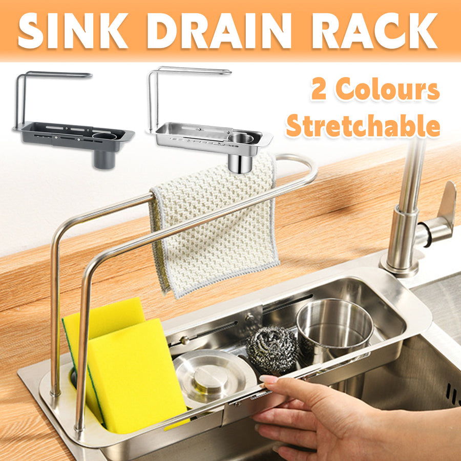 Retractable Kitchen Sink Draining Rack Water Filter Basket Storage Shelf Home - Grey