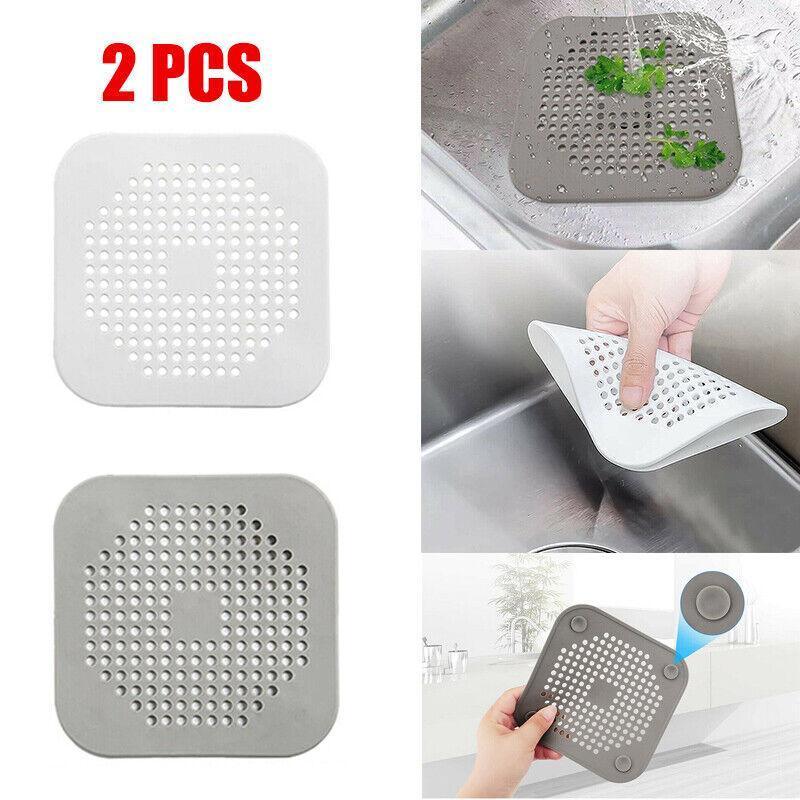 2Pc Square Drain Cover For Shower Drain Hair Catcher Flat Silicone Plug For Bath - 2PCS-White