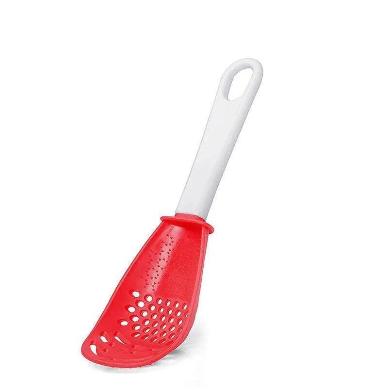 Multifunction Kitchen Cooking Spoon Tool Skimmer Garlic Press Potato Ricer Scoop - Red