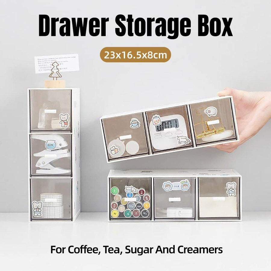 Storage Box 3Drawers DIY Desktop Plastic Transparent Coffee Sugar Jewelry Box
