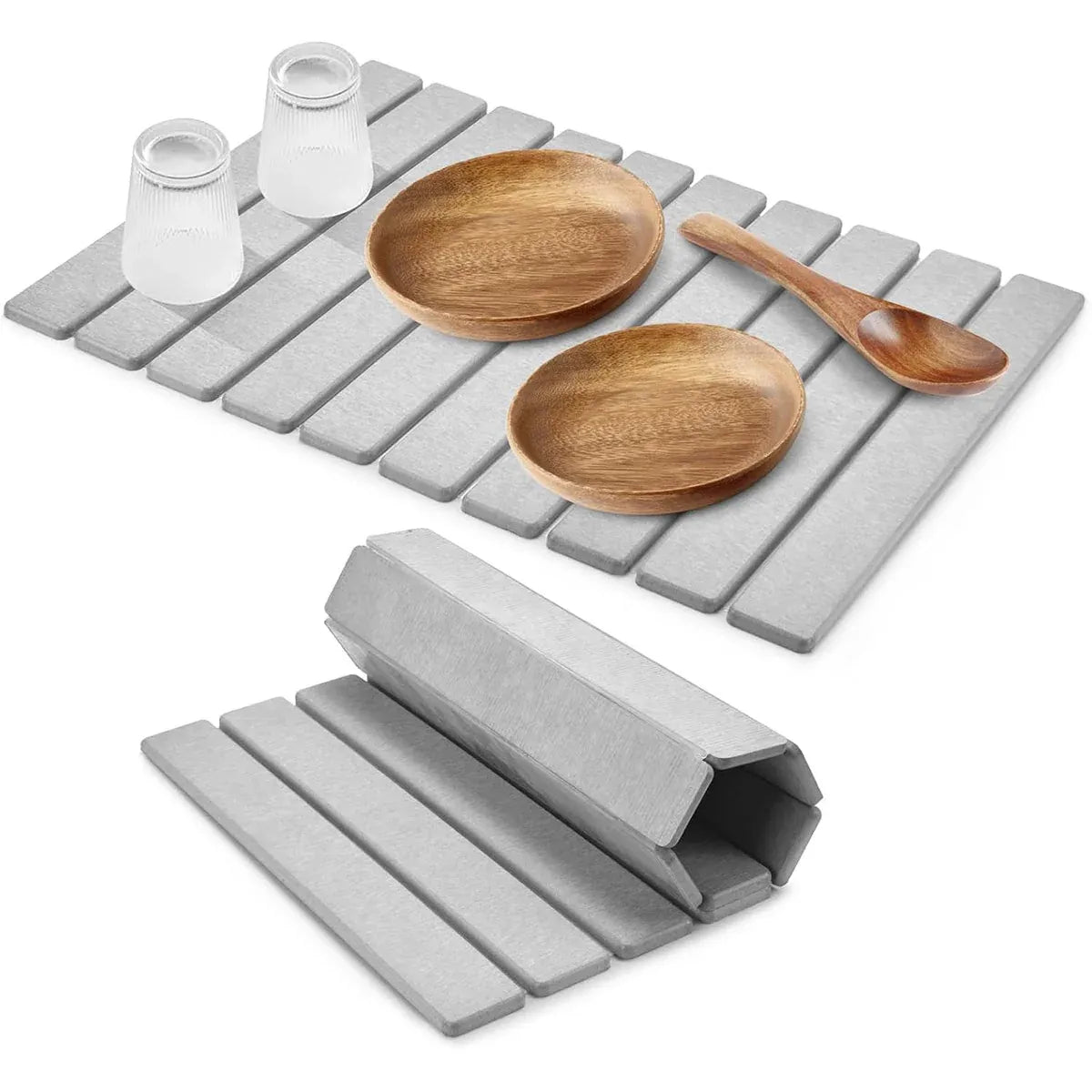 Kitchen Absorbent Diatom Mud Drying Pad Foldable Plate Draining Pad Non Slip - Grey