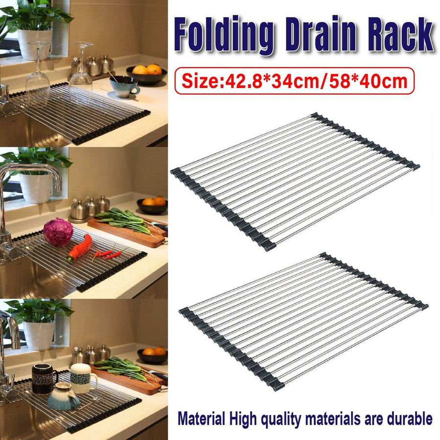 Multifunctional Stainless Steel Draining Rack Folding Sink Organizer for Kitchen - 580 x 400mm