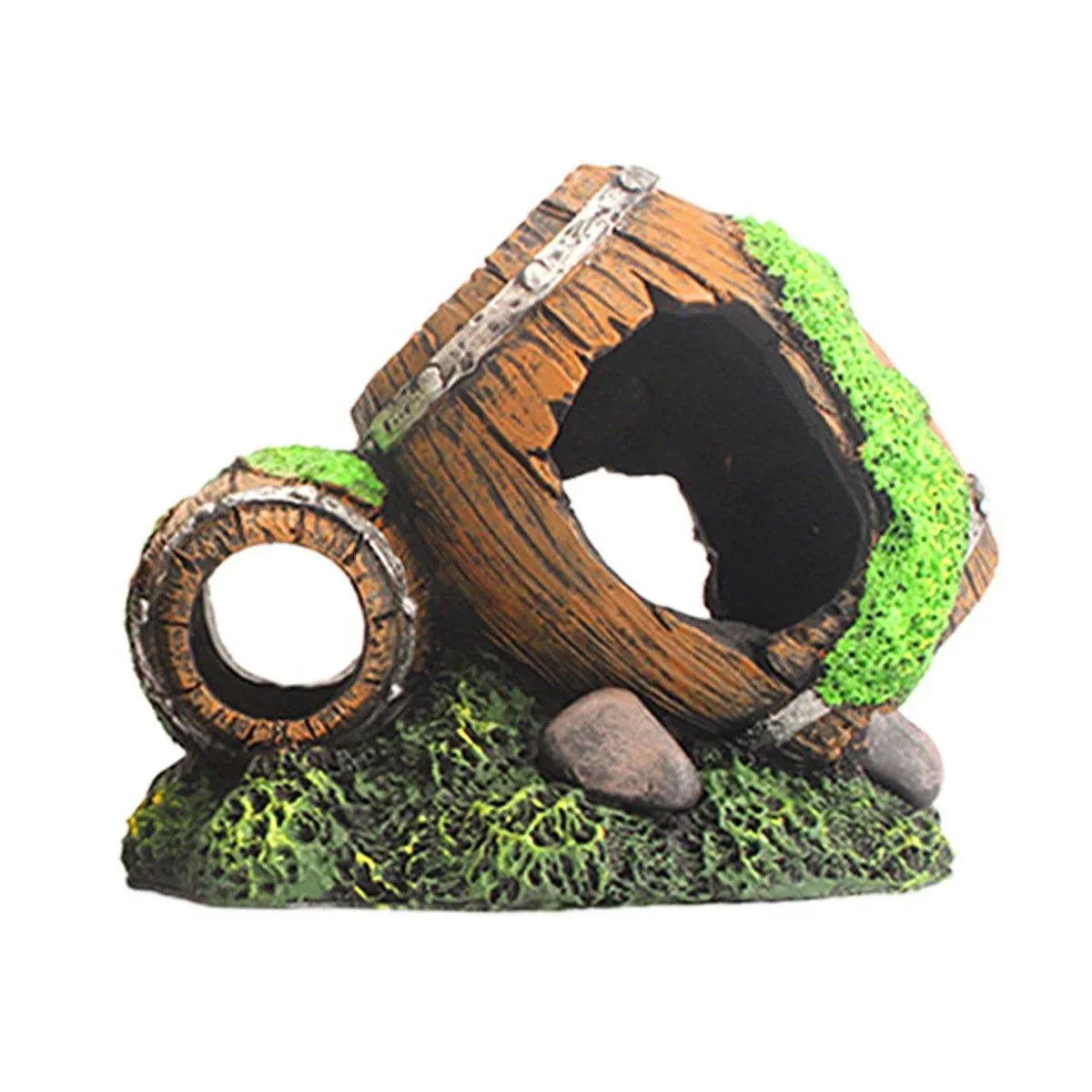 Aquarium Fish Tank Decoration Hiding Cave Simulation Barrel Aquascape Ornament - L