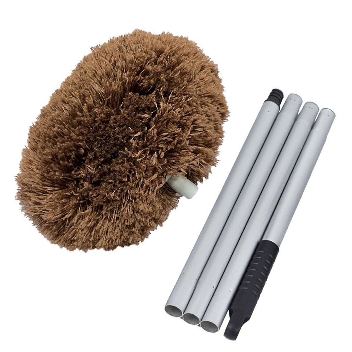 Extendable and Assembled Ceiling Duster Round Brush Dust Sweeper Cleaning Tool - Brown