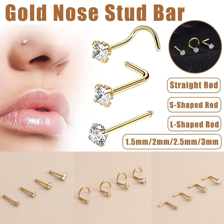 Stainless Steel Nosepiece with Gold Nose Stud Stylish Piercing Jewellery Women - S-Shaped Rod-2.5mm