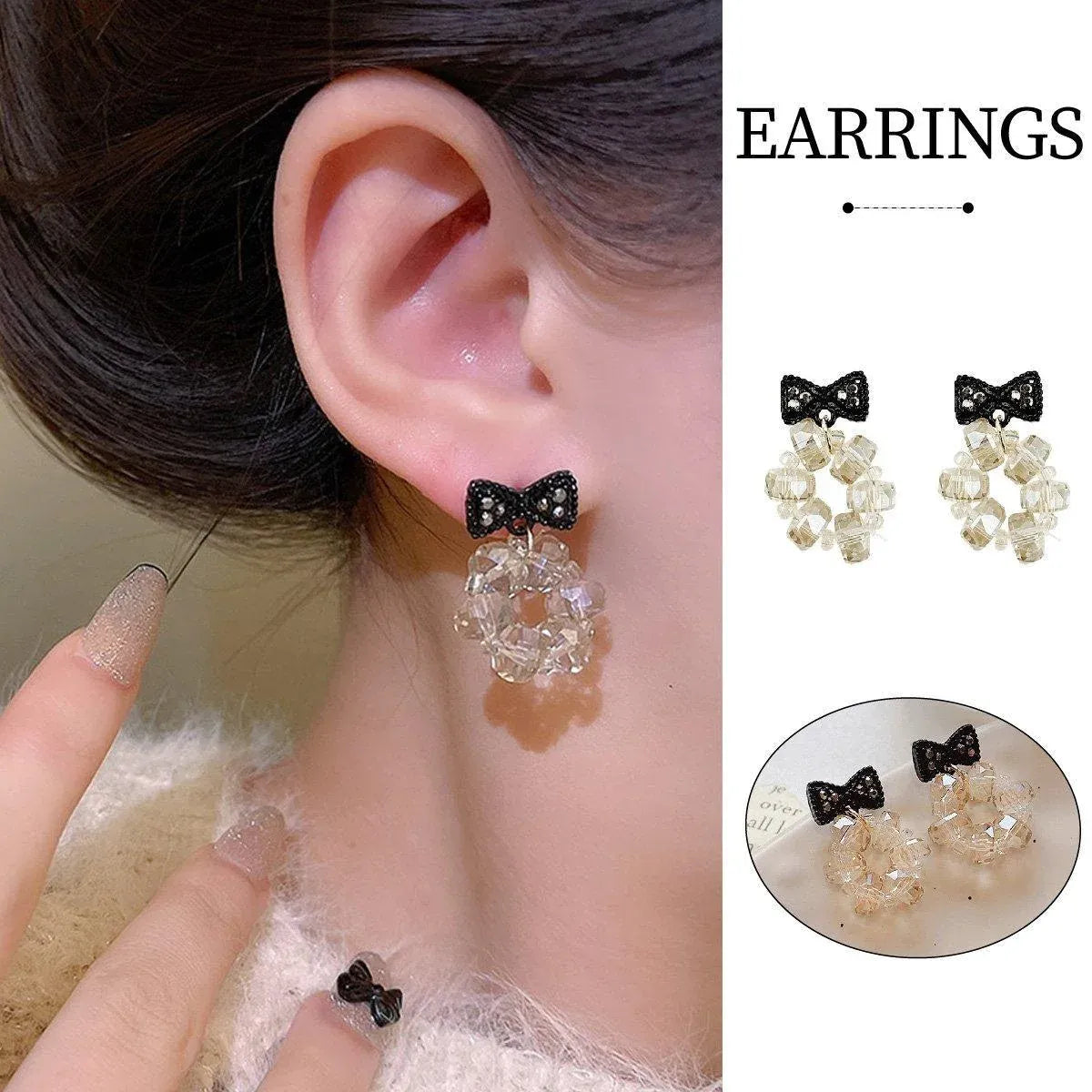 Trendy Sweet Crystal Bow Earrings for Girls Elegant Jewelry Gift High-Quality