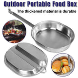 Portable Outdoor Stainless Steel Lunch Box Long Handle Oval Camping Cookware