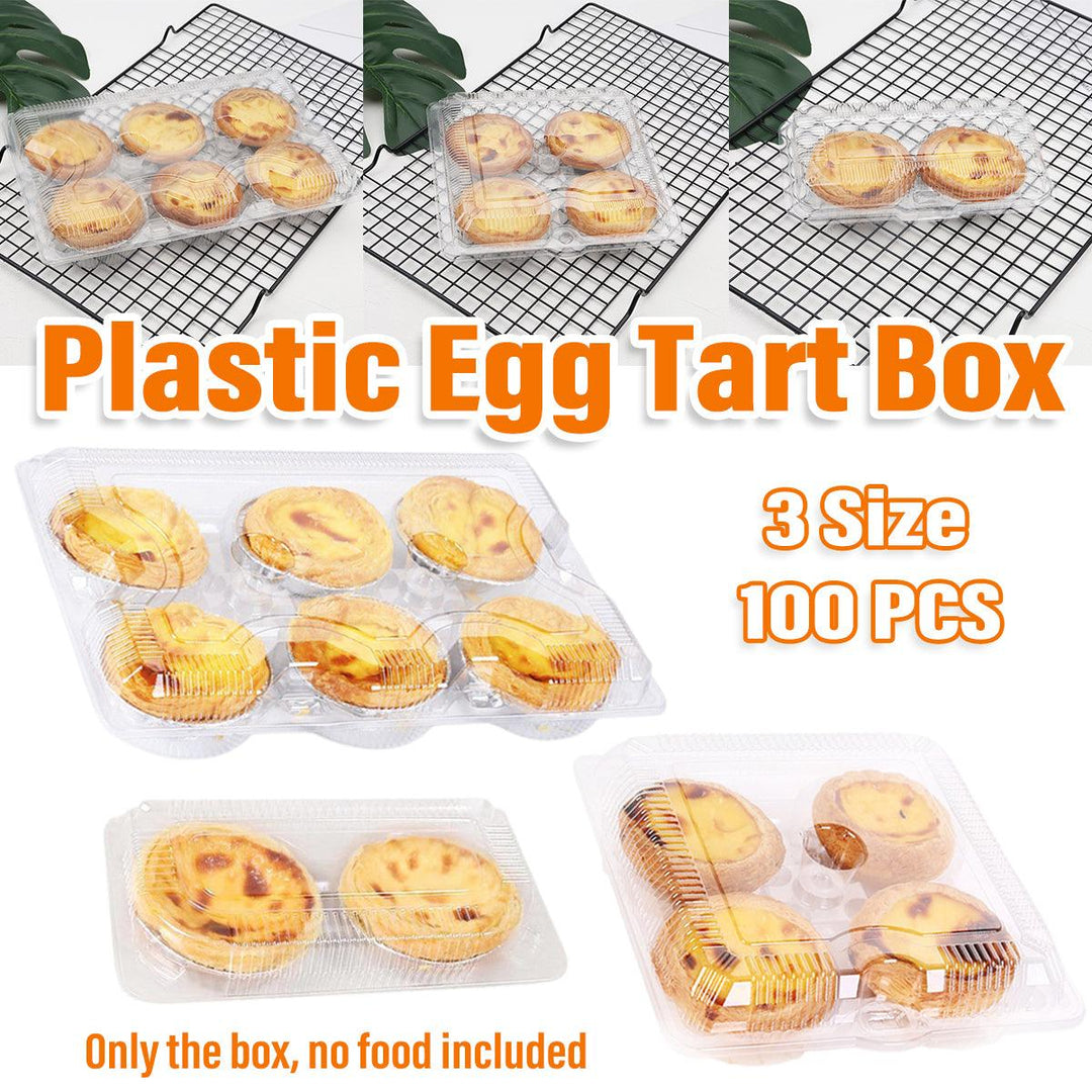 100PCS Transparent Plastic Egg Tart Box Disposable Bakery Packing Container - 9.5x18cm