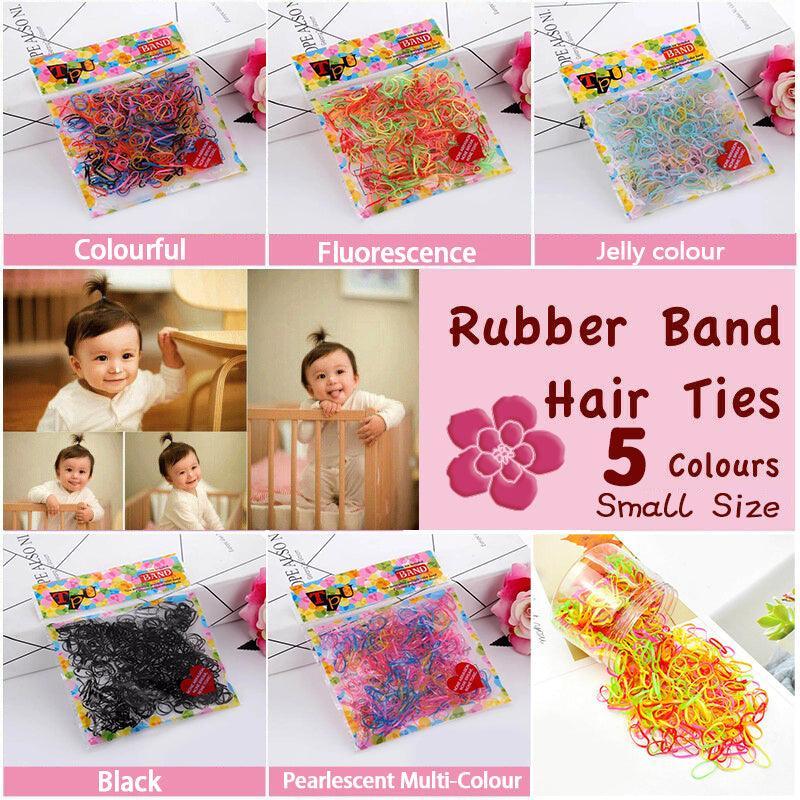 400pcs Small Elastic Rubber Band Hair Ties Multi Colour Black Ponytail Holders - Colourful