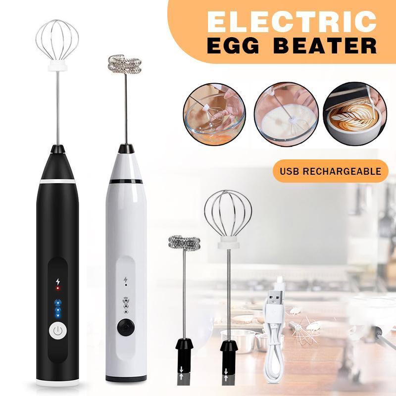 USB Rechargeable Electric Egg Beater Milk Coffee Frother Drink Foamer Mixer Tool - Black