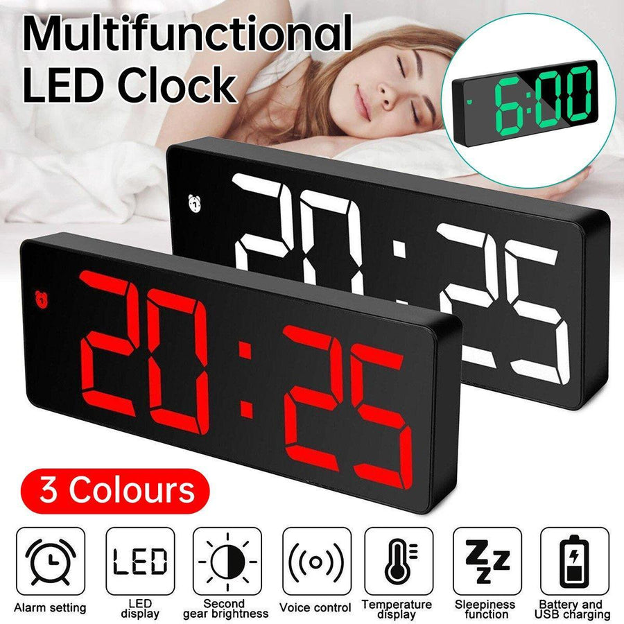 LED Digital Alarm Clock Large Display Dual Power Options Home Office Decor - Green