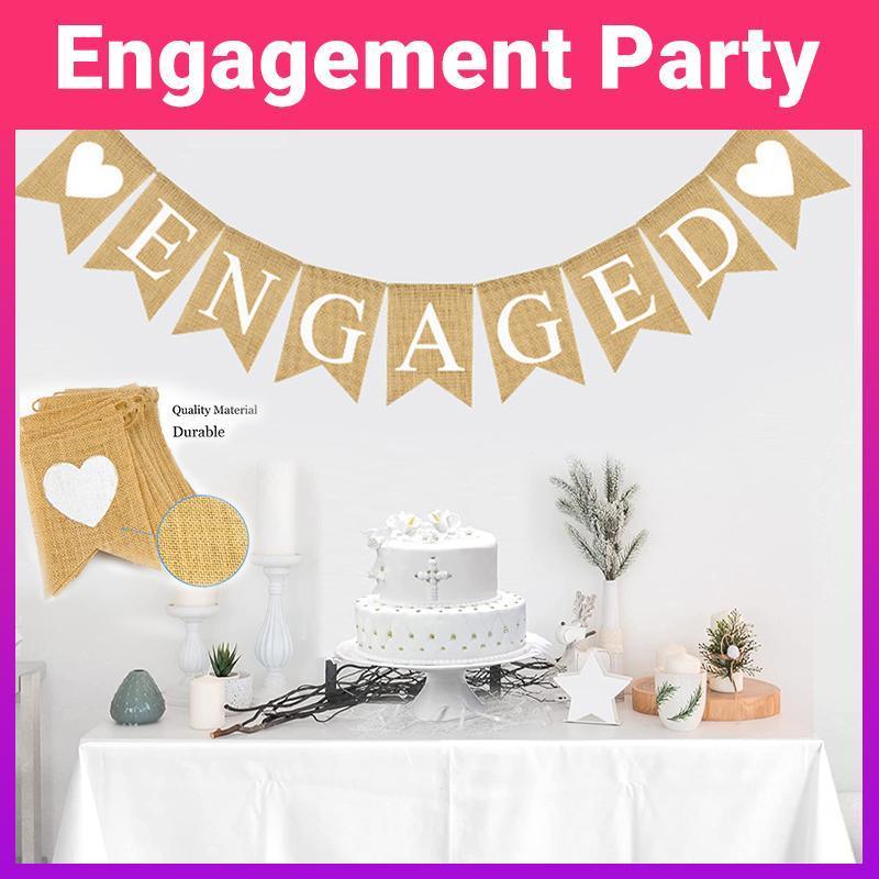 Engaged Burlap Banner Rustic Hessian Bunting Engagement Party Decor