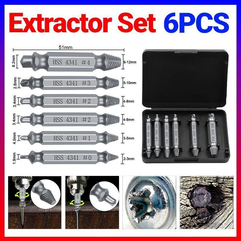 6Pcs Damaged Screw Extractor Set Easy Out Broken Drill Bit Remover Kit Speed Out