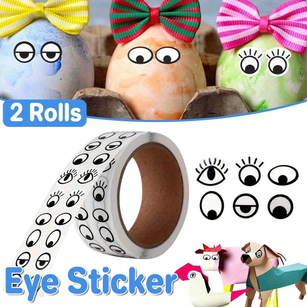 2 Rolls Cartoon Eye Stickers Self-Adhesive DIY Craft Paper for Handmade Projects
