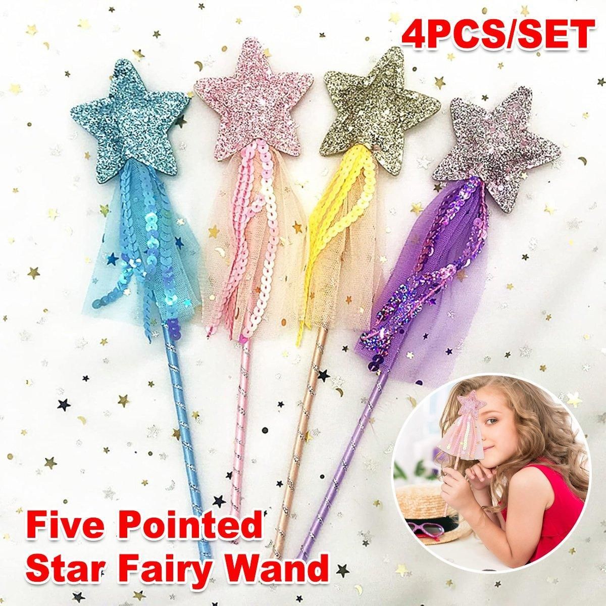 4pcs Sequin Fairy Wand Magic Pentagram Wand for Girls Party Favor Set