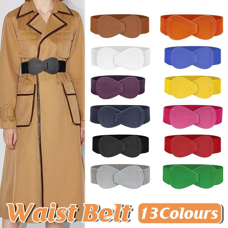 Fashion Belt Red Elastic Waist Cover Wide Belt Women Black Elastic Bow Decoration - Black