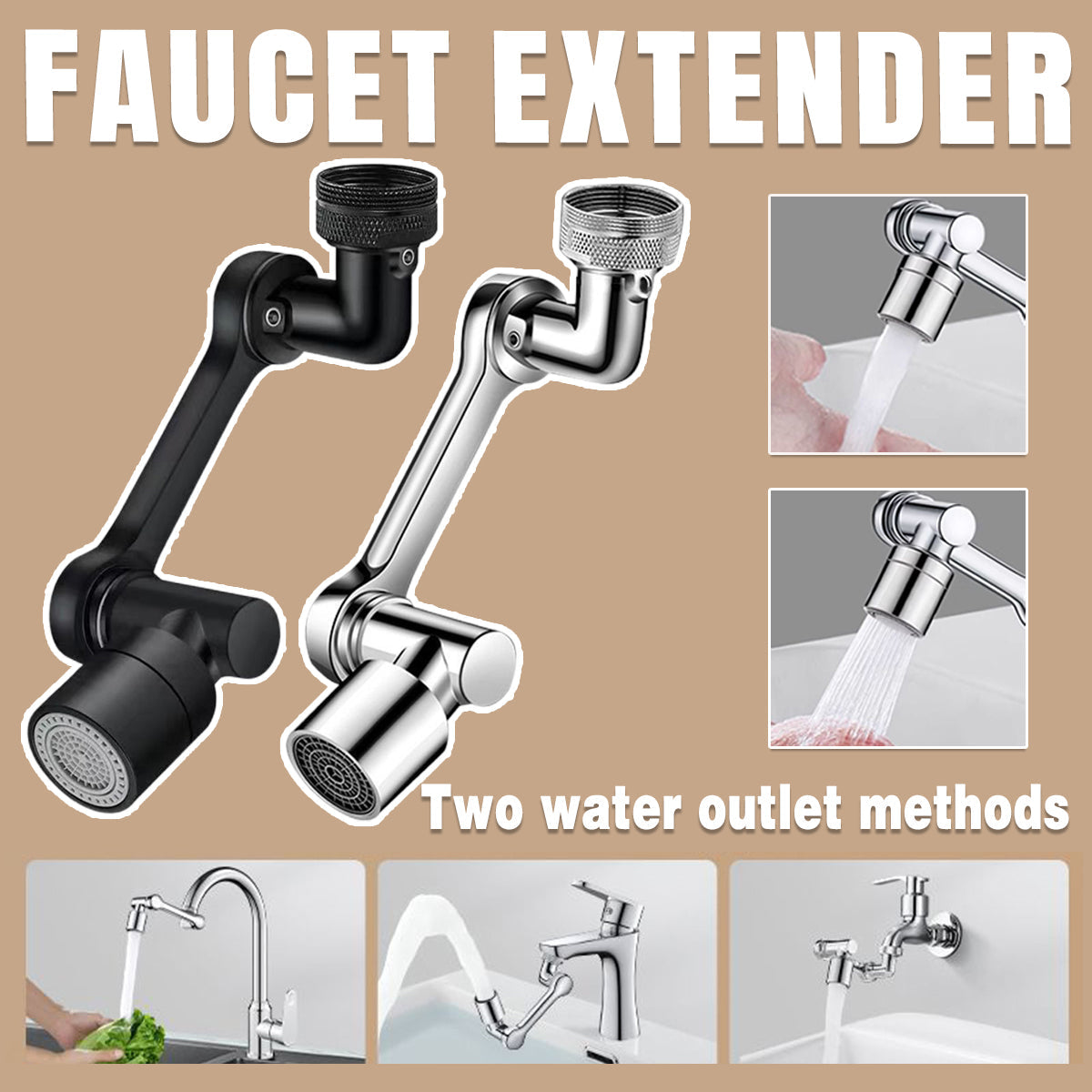 Multifunction Mechanical Arm Faucet Extender Rotatable Sink Tap Adapter Joint - Silver
