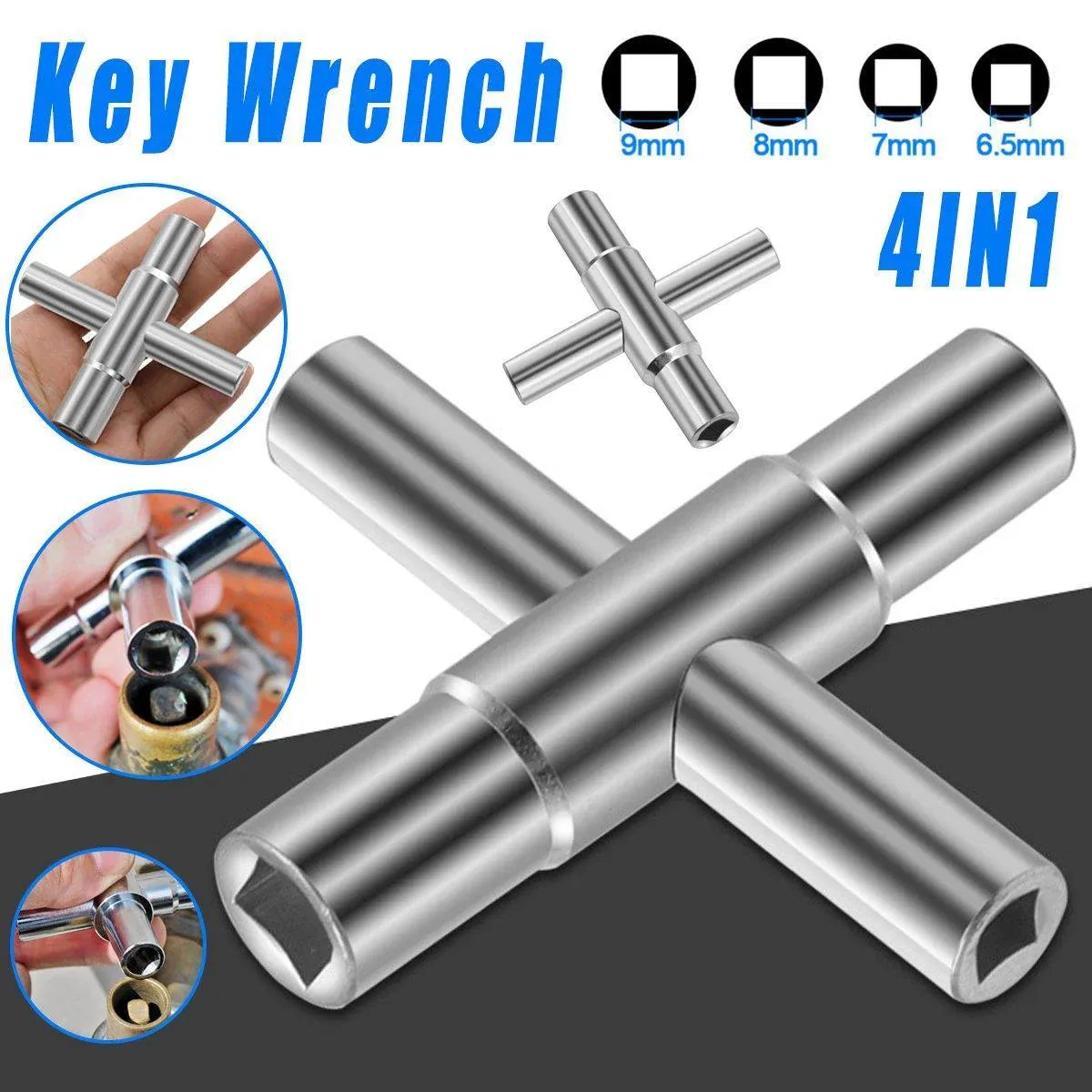 4 in 1 Silver Cross Faucet Wrench Household Bathroom Tool Multipurpose Wrench