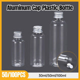 50/100pcs Clear Plastic Bottles with Aluminum Caps Liquid Dispenser Containers - 100ml-50pcs