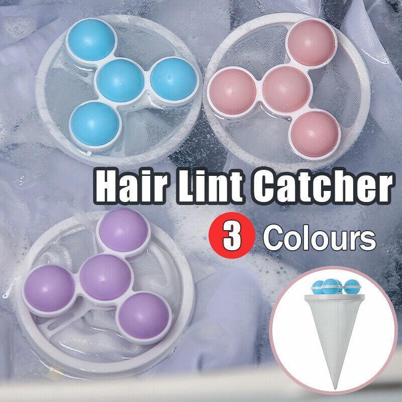 2 Pcs Reusable Hair Lint Catcher Removal Net Bag Wash Machine Float Filter - Pink