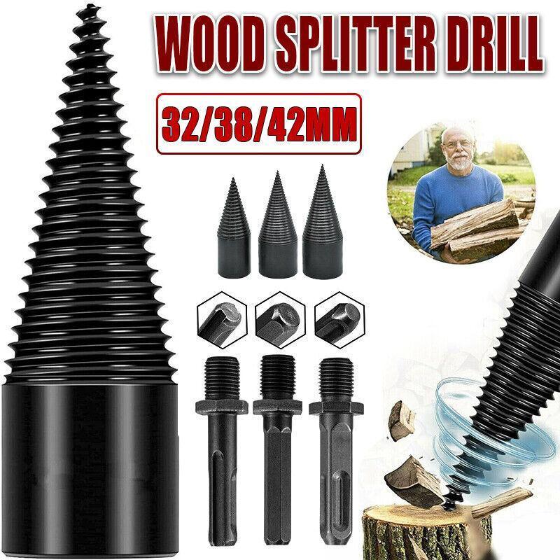 32-42mm High Speed Twist Firewood Drill Bit Wood Splitting Splitter Cone Driver - 38MM