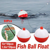 Fishing Bobbers Set 50PCS ABS Snap On Float Balls Spherical Tackle for Fishing