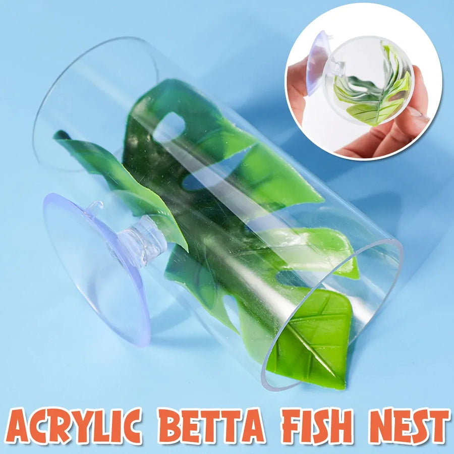 Acrylic Betta Fish Nest Leaf Shrimp Hide Pipe Aquarium Rest Breeding Tank Decor
