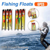 6Pcs Fishing Floats Set Fishing Bobber Hook Kits Straight Column Water Drop Type