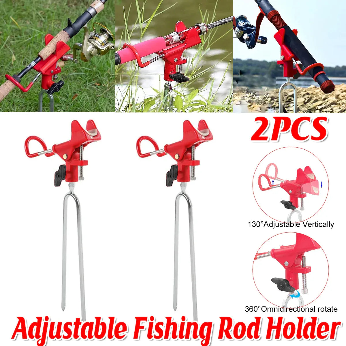 2Pcs Bank Fishing Rod Holders Adjustable Fish Pole Holder Ground Support Red