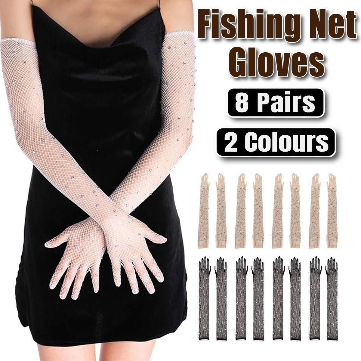 8 Pairs Black White Fishnet Gloves Long Sleeve Rhinestone Party Clubwear