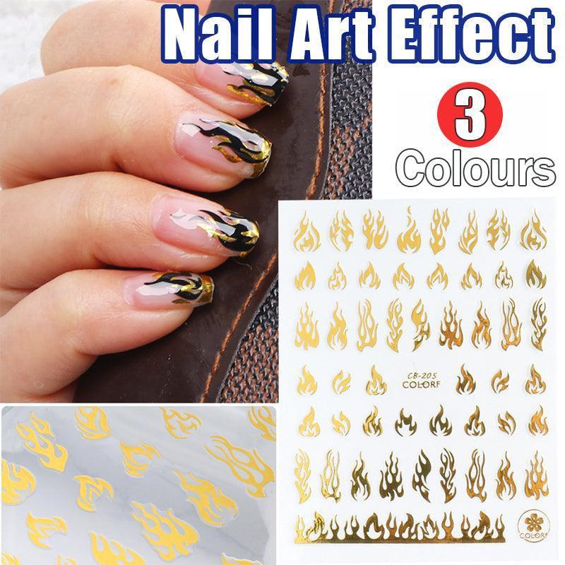 3D Flame Nail Stickers Fire Design Manicure Decals Self Adhesive Nail Art Sheet - White